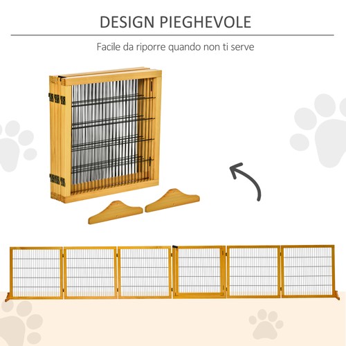 PawHut Cancelletto per Cani in Legno e Acciaio 6 Pannelli Pieghevoli 432x36x70cm - Foto 6 di 10