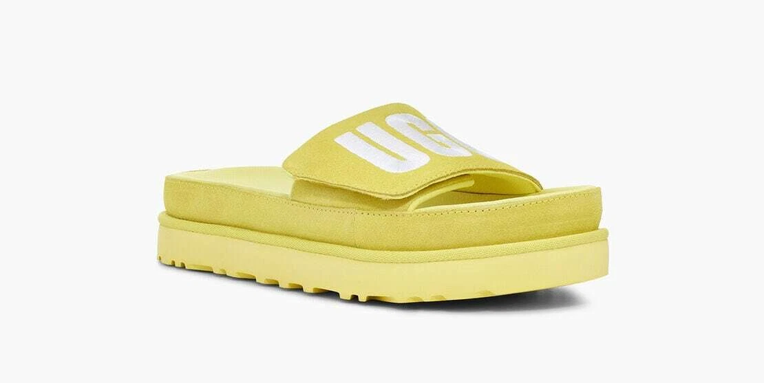 NUOVO scivolo donna UGG logo laton giallo UK TAGLIA 6