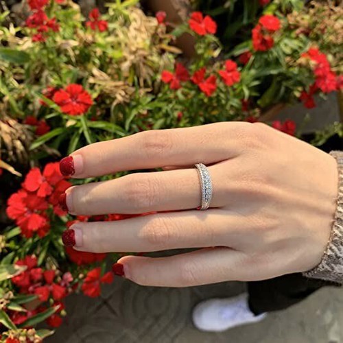 Newshe Wedding Anniversary Bands Wedding Bands for Her 925 Sterling Silver 5A CZ - 第 5/20 張圖片