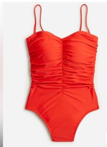 J. Crew Sweetheart One Piece Swimsuit Women's Sz 22 Ruched Removable Straps Red