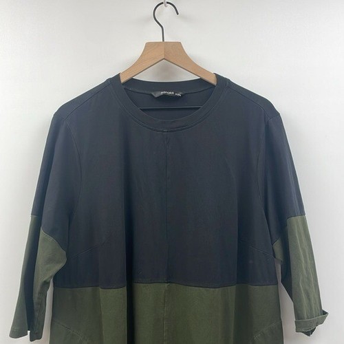 eShakti Colorblock Pullover T-Shirt Midi Dress Pockets Lagenlook Green Black 3X - Picture 2 of 6