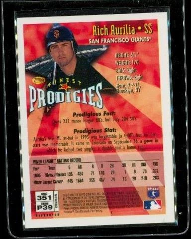 Vintage 1996 TOPPS PRODIGIES Refractor Baseball Card #351 RICH AURILIA Giants - Image 2 of 2
