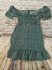 SHEIN Woman’s Ruffle Trim Green Daisy Short Sleeve Dress Smock Size Small