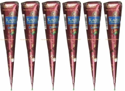 KAVERI 6 X DARKEST HERBAL HENNA MEHNDI TATTOO KIT PASTE CONES 100% COLOUR GUARANTEE