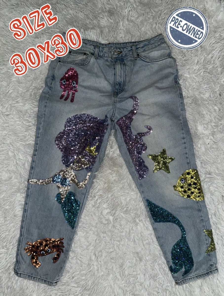 topshop moto mom jeans 26 Mermaid Sequin Sea Life 30x30 eBay