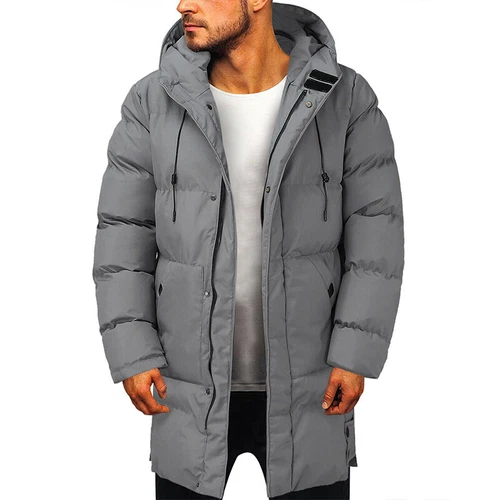Herren langer gefütterter Mantel Kapuze dicke Luftpolsterjacke gesteppt wattiert - Bild 35 von 39