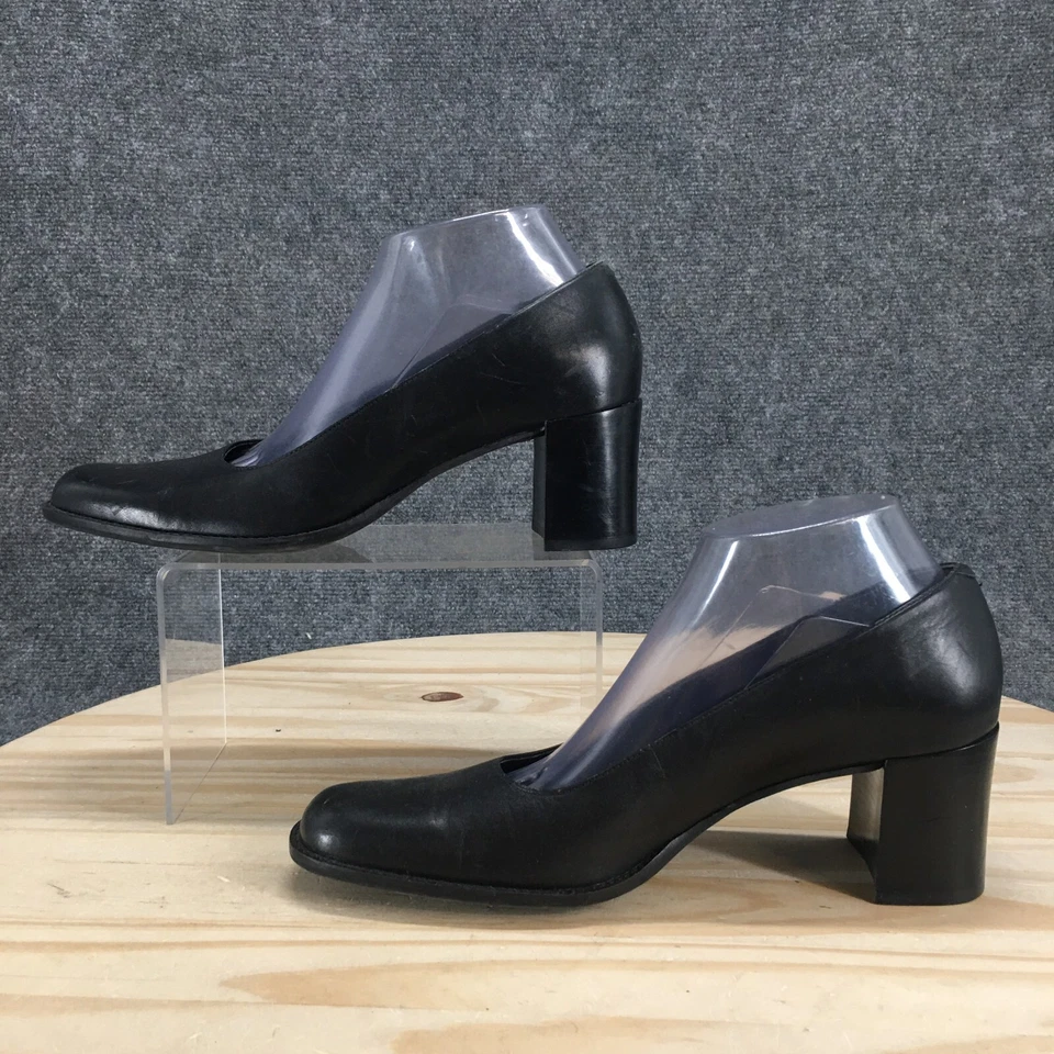 Zapatos en aerosoles para mujer 9,5 M negros sin cordones punta redonda cuero tacones bloque Foto 2 de 4