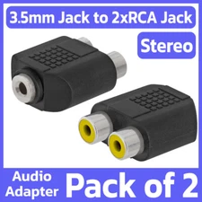 2 Pack 3.5mm Female Jack to 2 RCA Female Jack Stereo Audio Adapter AUX Converter