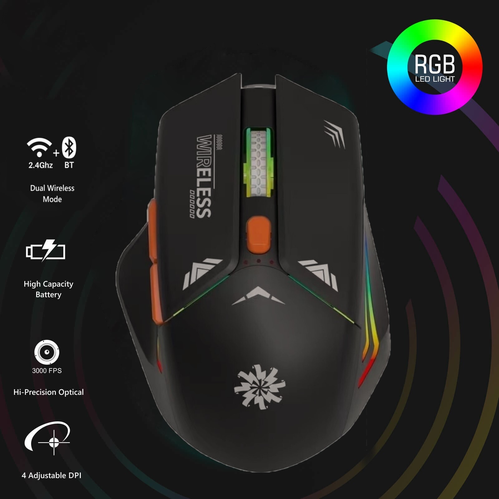 Bluetooth Dual Mode Wireless Rechargeable Mouse 2 Side Buttons For PC ...