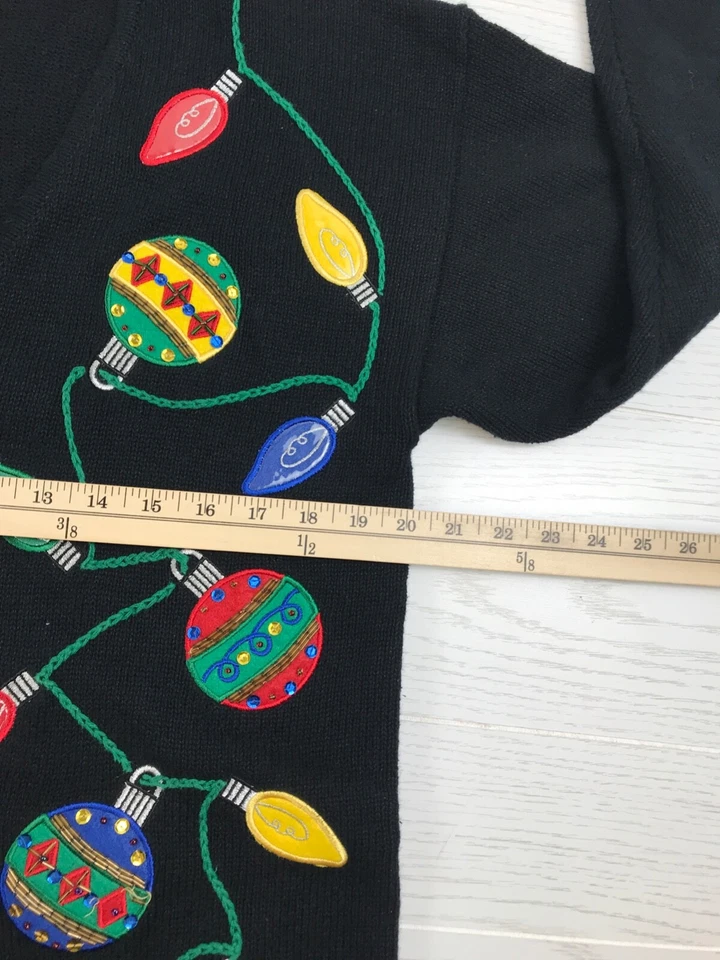 Vintage Ugly Christmas Sweater Womens L  Mandal Bay Black Christmas Lights 90s - Image 4 of 4