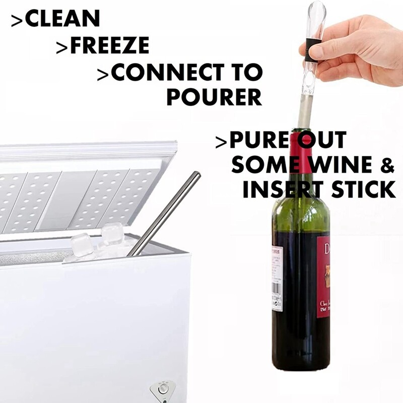 2Philler Stainless Steel Wine Chiller Stick Wine Decanter with Wine
