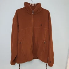 Champion Mens Fleece Jacket Sz L Rusty Brown Full Zip Mock Collar Pockets