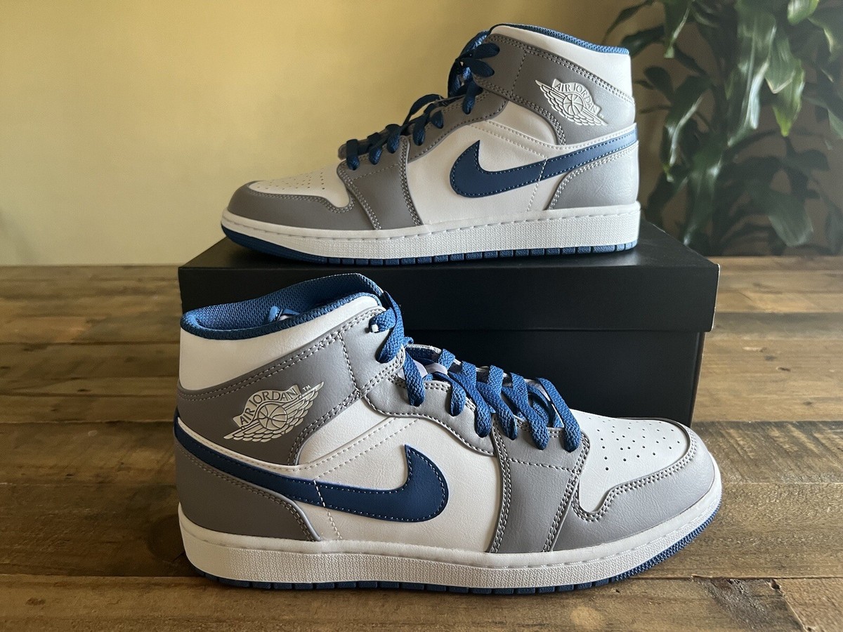 Nike Air Jordan 1 Mid Cement Gray Blue Men's 10/Women's 11.5 Nike Air Jordan 1 Mid Cement Gray Blue Men's 10/Women's 11.5