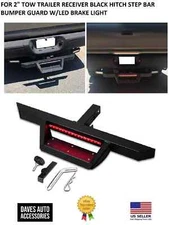Tow Trailer Receiver Bumper Hitch Step Bar Guard W/ LED Brake Light -Black