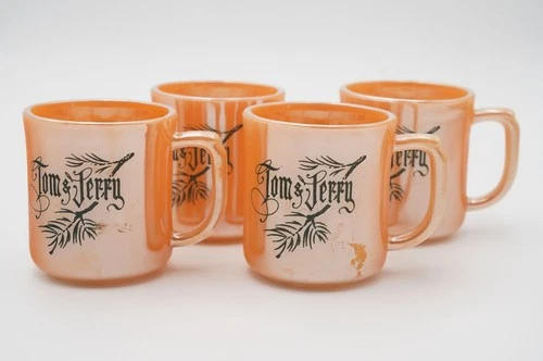 Vintage Anchor Hocking Fire-King Peach Lustre Laurel Tom & Jerry Mugs Set of 4