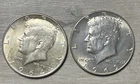 Lot of 2 - 1964 90% silver - 1969-D 40% Silver kennedy Half dollars