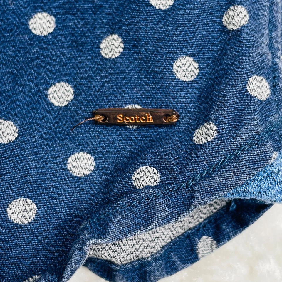 Camisa Scotch & Soda Para Hombre 2xl Azul Lunares Manga Larga Algodón Abotonado Foto 4 de 4
