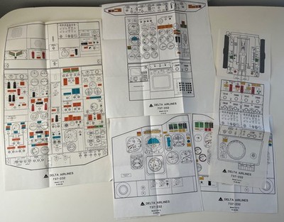 Delta 737-232 Cockpit Posters Overhead Panels Layouts Foldouts Set Of 5, 8/25/83
