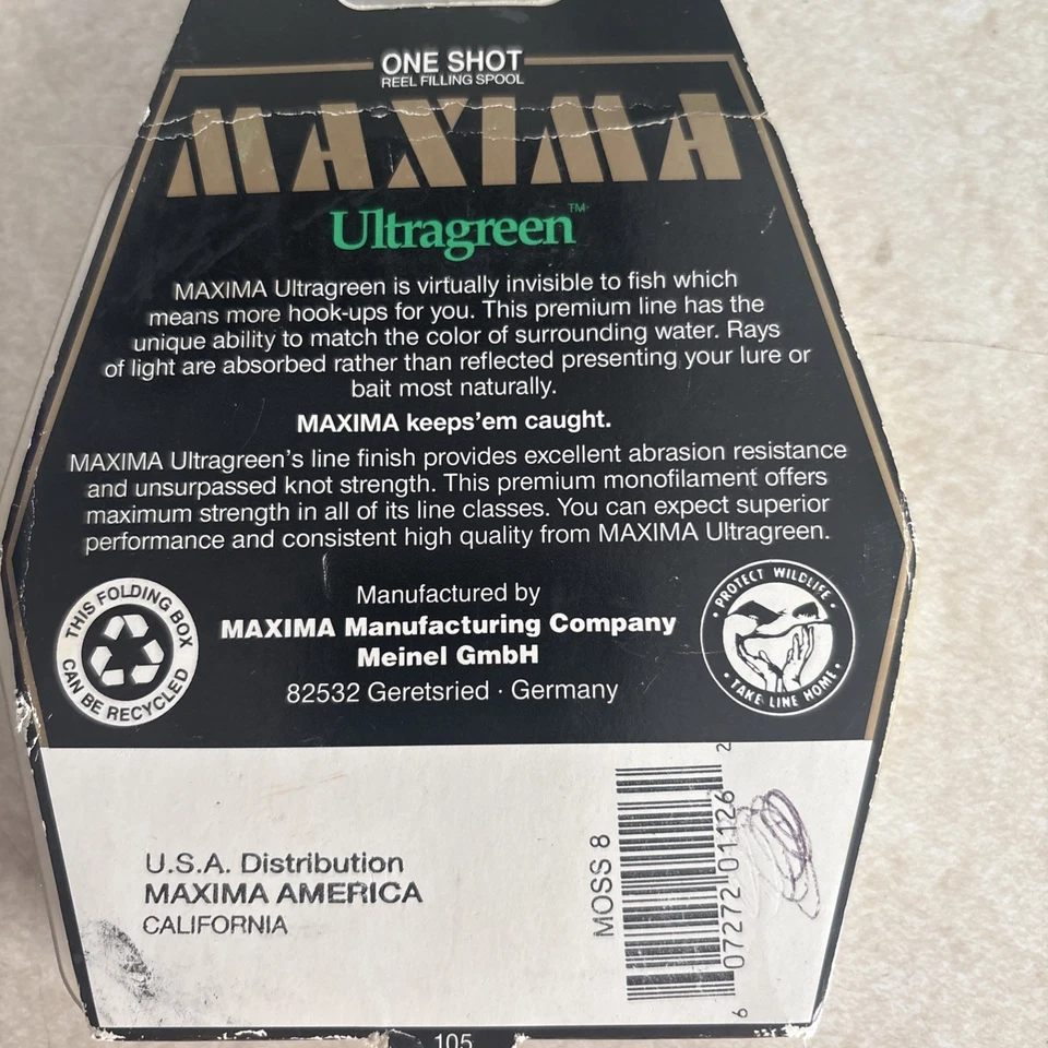 Línea de pesca de prueba Máxima One Shot 8 lb 220 yardas ultraverde nuevo stock antiguo de colección Foto 3 de 4