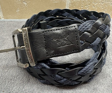 Rodd & Gunn Belt Mens M/L Black Blue Braided Woven Fabric Leather Trim Golf