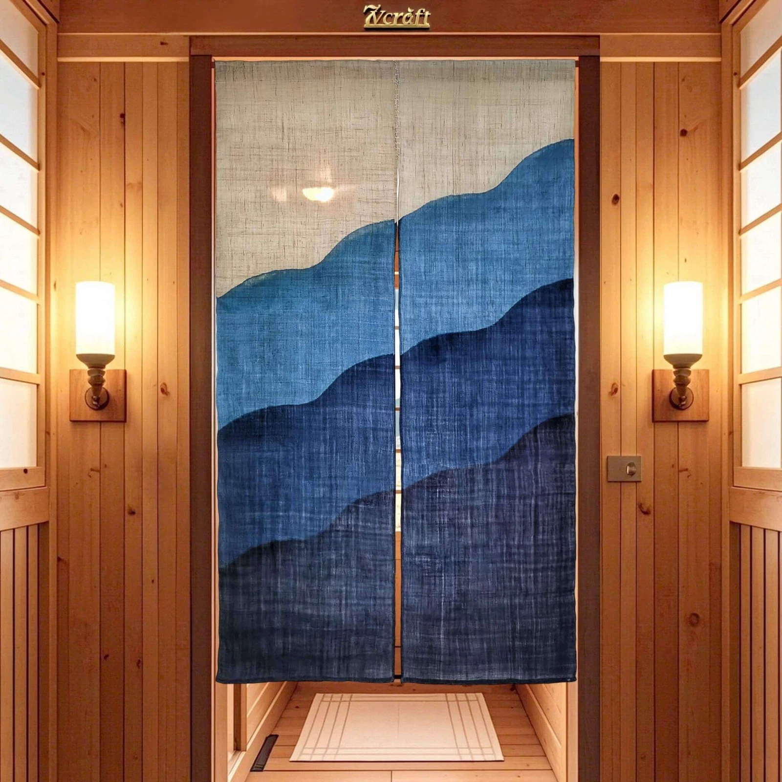 Japanese Hemp Ramie (あさ Asa) Noren, Indigo Shibori Tie-Dye Doorway Curtain