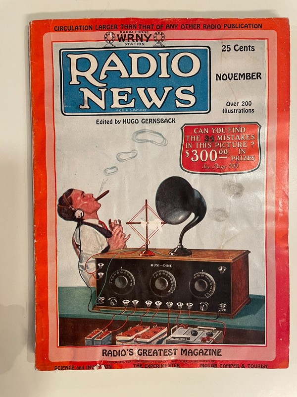 Radio News Wireless magazine Nov 1925 vacuum tube breadboard Gernsback