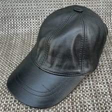 Genuine 100% Deri Leather Black Unisex Baseball Cap Adjustable
