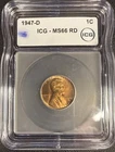 1947 D Lincoln Wheat Cent Penny ICG MS66 RD Denver Mint 1C Coin