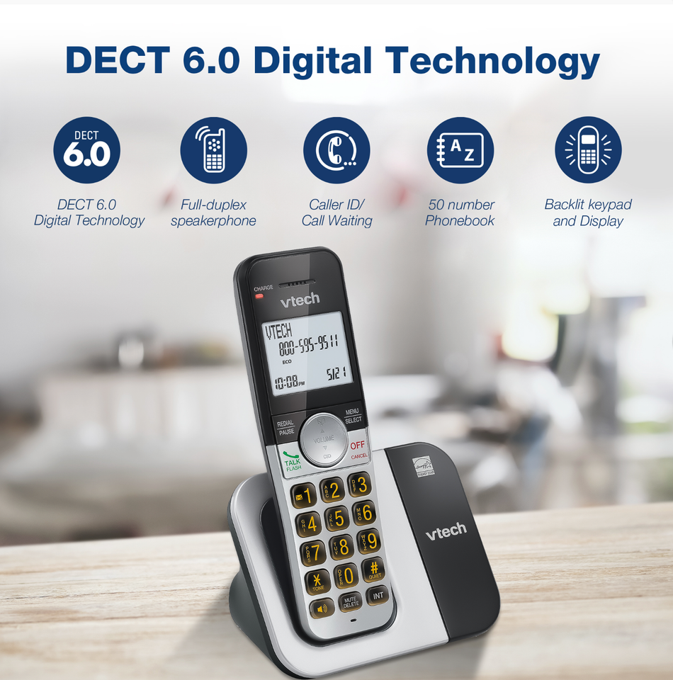 Button Selection Box VTech VG231 DECT 6.0 Cordless Phone Caller ID Large Backlit Display Big ...