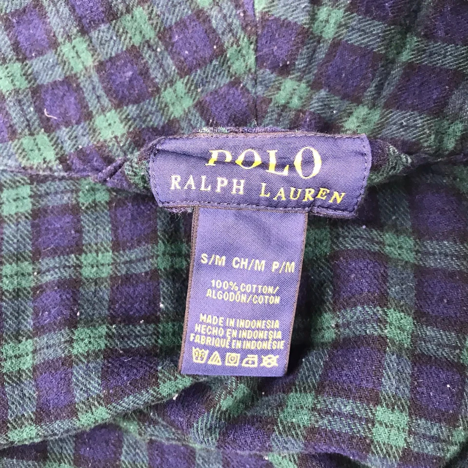 Bata Polo Ralph Lauren Para Hombre S Reloj Negro Cuadros 100% Algodón Franela Ligera Foto 3 de 4