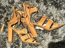 Aldo High Heeled Gladiator Leather Sandals With Block Heels Size UK 6