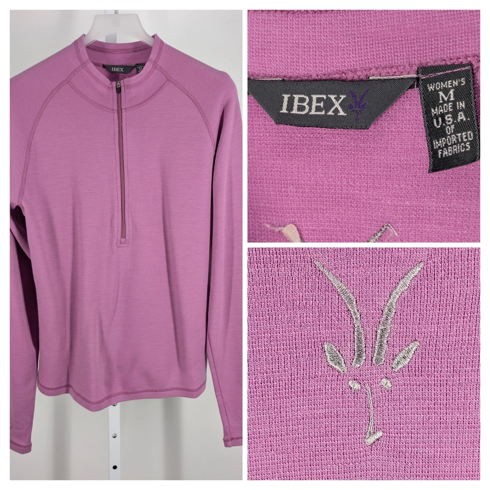 Ibex Merino Wool 1/4 Zip Pullover Sweater M Pink Purple USA Archive Rare Color
