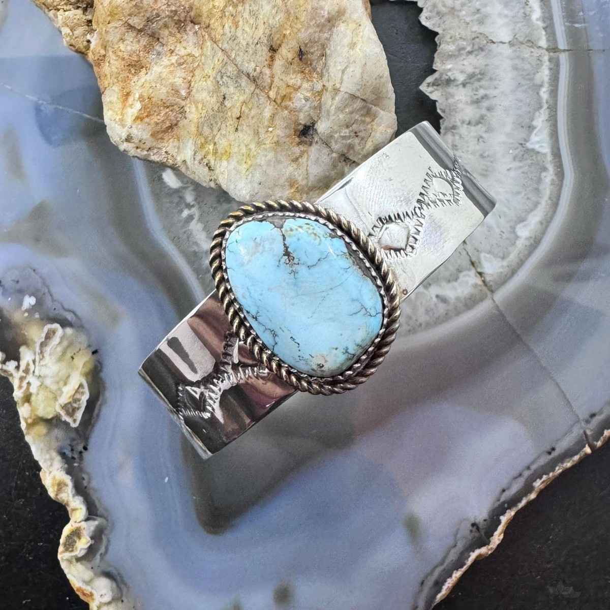 Anthony Lujan Taos Pueblo Vintage Sterling Natural Turquoise Bracelet For Women View 2
