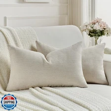 FUTEI Beige Chenille Decorative Throw Pillow Covers 12x20 Inch Set of 2,Soft 