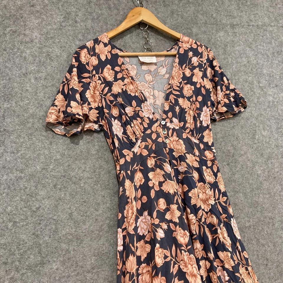 Maxi Vestido Mujer Iris Talla 10 Floral Manga Corta Cuello en V Midi Rayón 37707 Foto 2 de 4