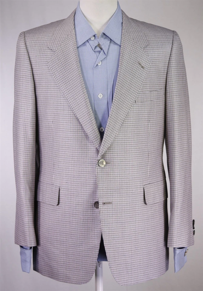 Hickey-Freeman сделанный на заказ Серебряный бордовый фиолетовый чек шерсти шелк Sportcoat Blazer 40с - Изображение 2 из 4