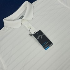 Callaway Golf Polo Mens Large White Opti-Dri Cooling Striped NWT