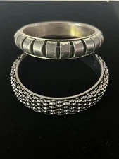 Vintage Estate Gray Tone Metal Bangle Bracelet Boho Industrial Retro Lot of 2