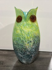 Murano Glass Owl Vase Hand Blown 13 Inches