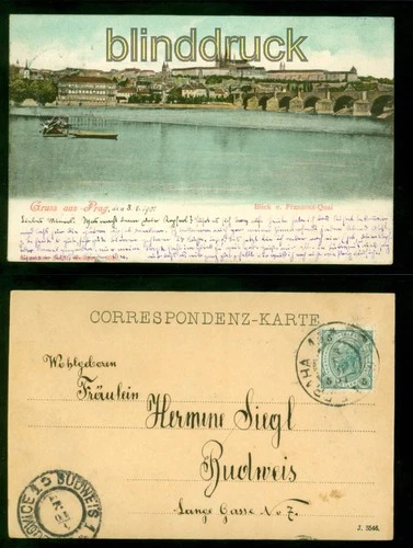 Czechoslovakia Prague color postcard greeting from... view from Franzens-Quai 1901 (a2302)