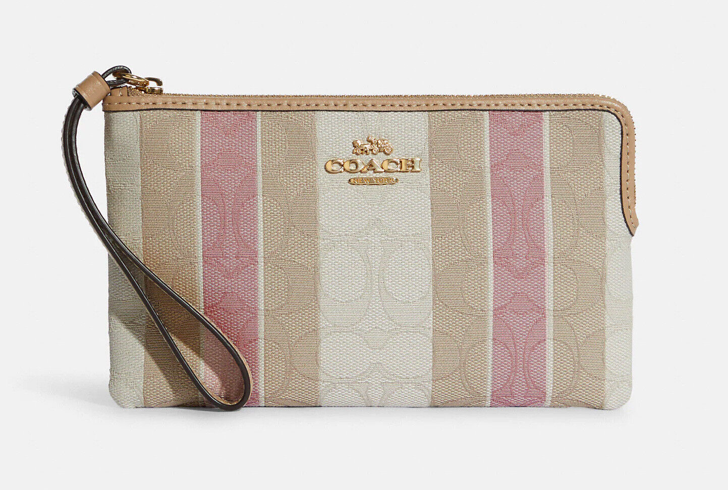 NWT Coach Large Corner Zip Wristlet In Signature Jacquard With Stripes