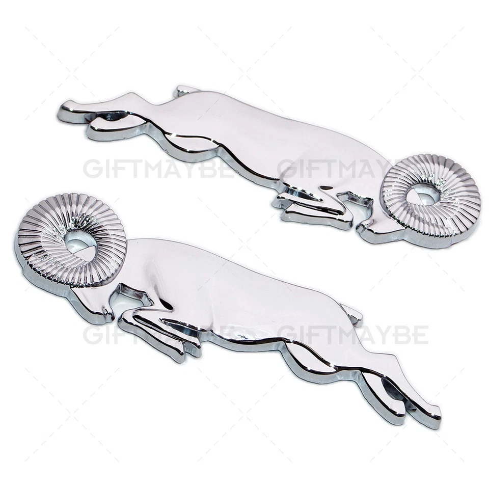 2pcs Chrome 3D Leaping Ram Body Fender Badge Emblem Nameplates for Ram Dodge Foto 3 de 4