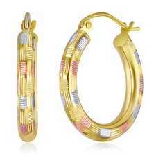 Wellingsale 14k Tri Color Gold 3mm Diamond Cut Hoop Earrings 20mm Diameter 