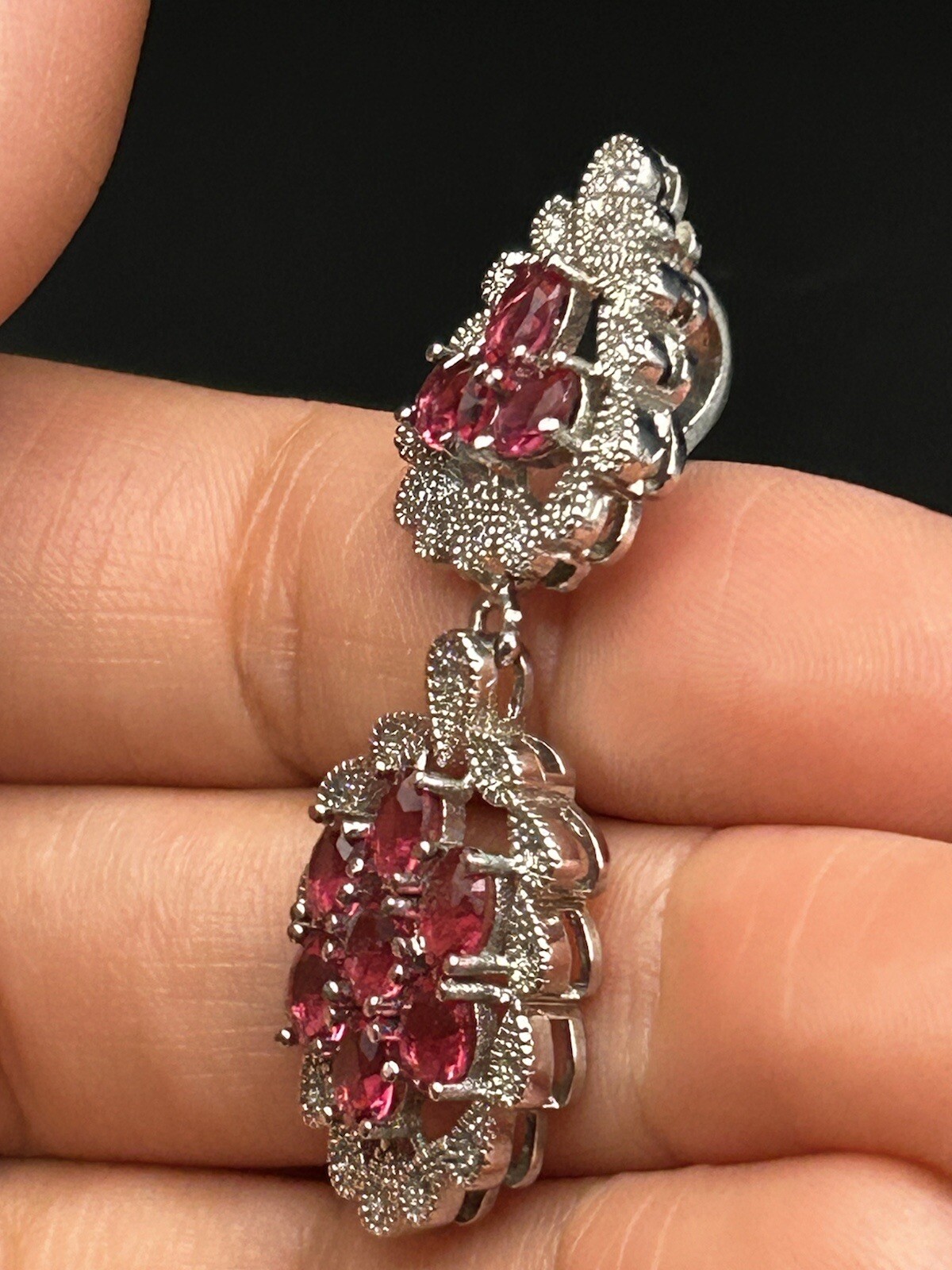 Sterling Silver .925 Synthetic Ruby Rhinestone Pe… - image 8