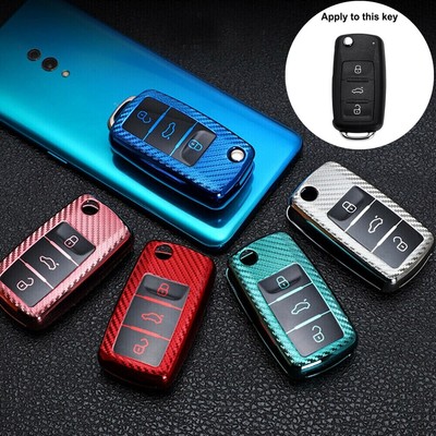 Car Key Case Cover Shell Fob Carbon Fiber For Volkswagen VW Tiguan Jetta beetle