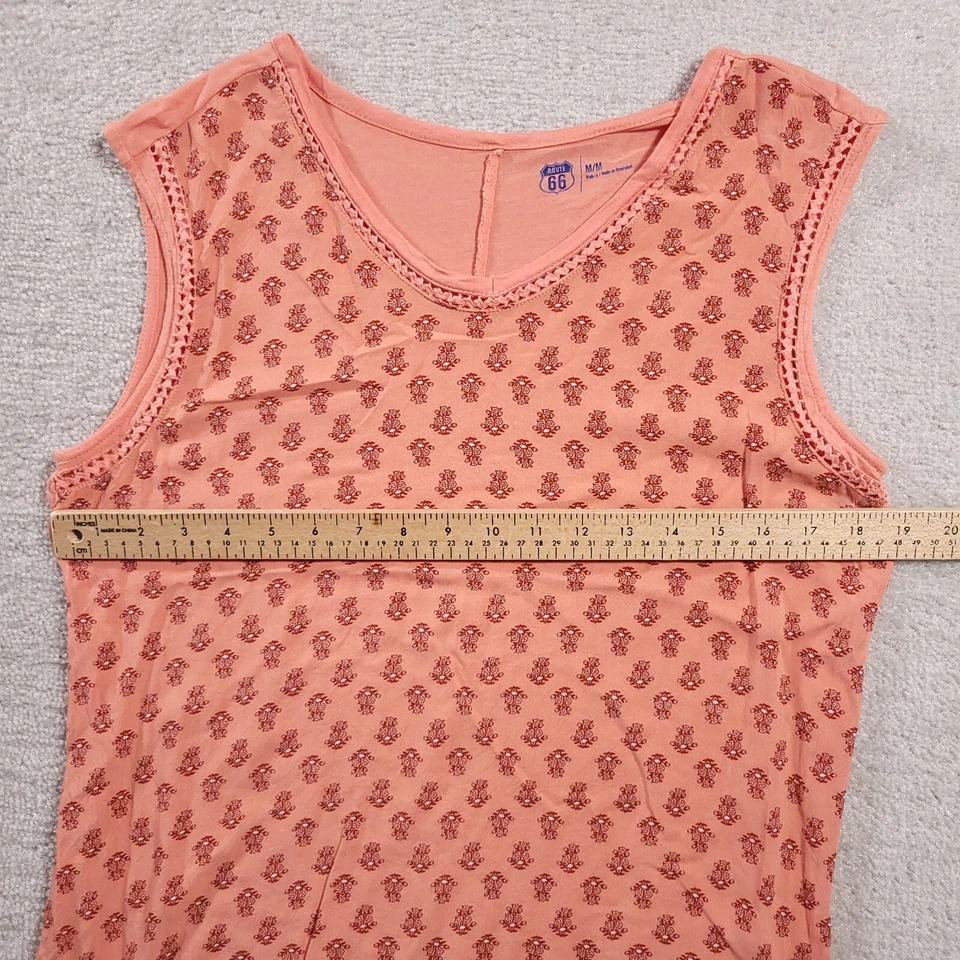 Route 66 Top Womens Medium Pink Floral Sleeveless Scoop Neck Crochet Trim — 第 3/4 张图片