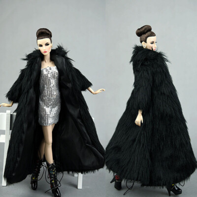 Doll Accessories Set Fur Black Coat & Silver Dress Fashion Clothes
