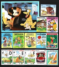 Pluto 13 Disney Postage Stamps and Souvenir Sheet MNH Mickey Mouse Dog Stamp Lot