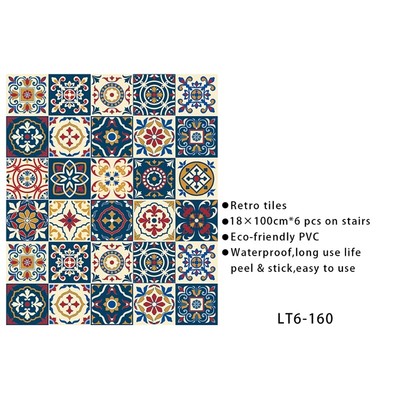 6Pcs Fancy Flowers Tile Floor Stair Sticker Waterproof Decals Adhesive Art