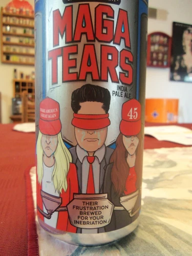 MAGA tears beer cans. Anti Trump Joe Biden presidential collectible. EMPTY.